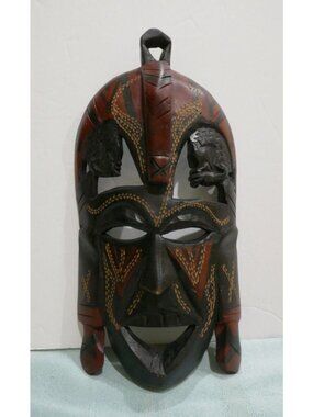 Vintage Maasai Jambo Kenya Hand Carved Wooden Mask - Tribal Wall Art Decor 9.5”